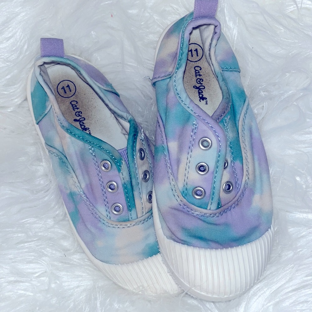 Cat & Jack purple teal slip on no tie running shoes size 11 toddler EUC 👟